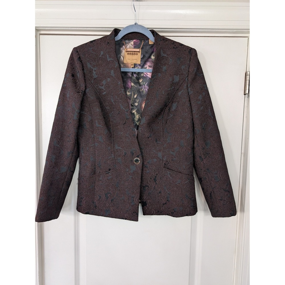 TED BAKER LONDON Womens‎ 3 Brocade Floral Lined Blazer Jacket Helgaa Jacquard